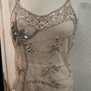 Rue21 Nude Beige Mesh Dress with Sequin Details XL